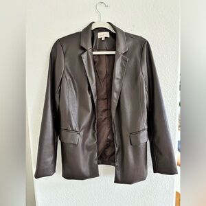 NWOT Skies Are Blue Dark Brown Faux Leather Boyfriend Blazer
